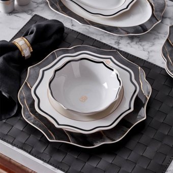 Neva Marble Plus Romantik N3246 28 Parça 6 Kişilik Desenli Porselen Yuvarlak Yemek Takımı