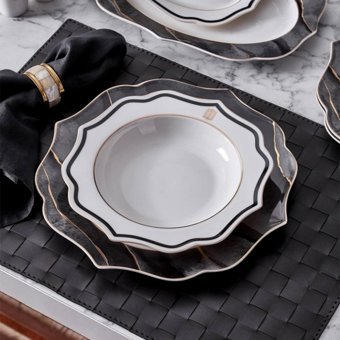 Neva Marble Plus Romantik N3246 28 Parça 6 Kişilik Desenli Porselen Yuvarlak Yemek Takımı