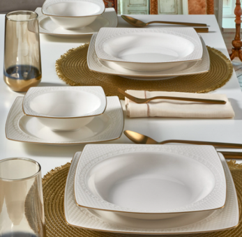 Güral Porselen Bonenjoy 8 Parça 2 Kişilik Desenli Porselen Kare Yemek Takımı