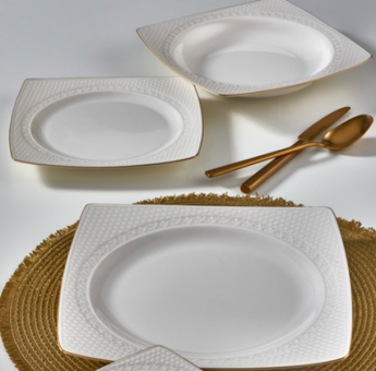 Güral Porselen Bonenjoy 8 Parça 2 Kişilik Desenli Porselen Kare Yemek Takımı