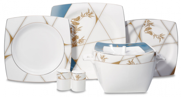 Korkmaz Bone Selection A8454 60 Parça 12 Kişilik Desenli Kare Yemek Takımı
