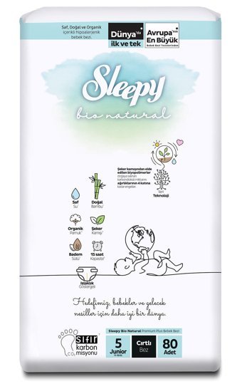 Sleepy Bio Natural Junior 5 Numara Bebek Bezi 80 Adet