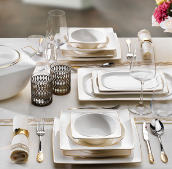Schafer Glamor Pure GLD01 60 Parça 12 Kişilik Desenli Porselen Kare Yemek Takımı