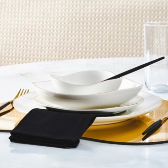 Karaca Streamline Middle Gold 24 Parça 6 Kişilik Desenli Porselen Yuvarlak Yemek Takımı