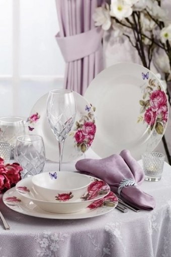 Pierre Cardin Rosella 24 Parça 6 Kişilik Desenli Porselen Yuvarlak Yemek Takımı