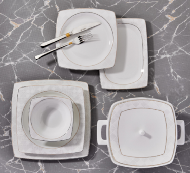 Korkmaz Bone Selection A8446 60 Parça 12 Kişilik Desenli Bone Kare Yemek Takımı