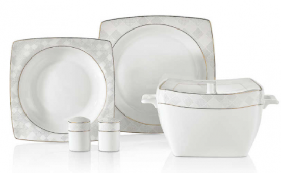 Korkmaz Bone Selection A8446 60 Parça 12 Kişilik Desenli Bone Kare Yemek Takımı