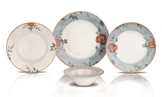 Schafer Posy MAV01 24 Parça 6 Kişilik Desenli Porselen Yuvarlak Yemek Takımı