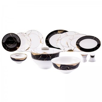 Jumbo Marble 61 Parça 12 Kişilik Desenli Yuvarlak Yemek Takımı