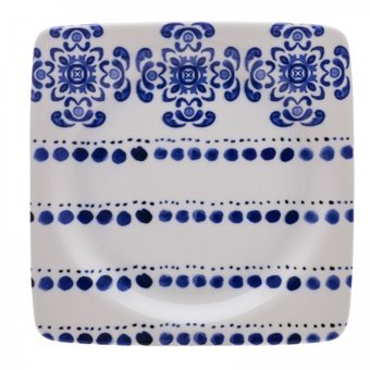 Emsan Ethnic Blue 24 Parça 6 Kişilik Desenli Porselen Kare Yemek Takımı