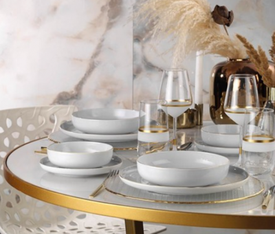 Kütahya Porselen Mood Gold 24 Parça 6 Kişilik Desenli Porselen Yuvarlak Yemek Takımı