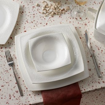 Karaca Fine Pearl Roma 62 Parça 12 Kişilik Desenli Fine Pearl Kare Yemek Takımı