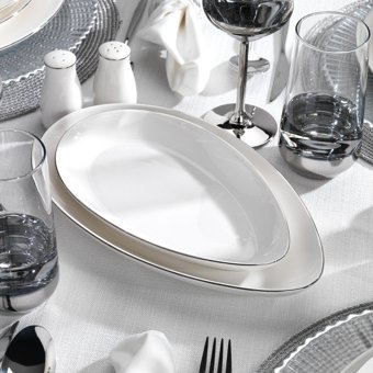 Schafer Dina PLT01 56 Parça 12 Kişilik Desenli Porselen Asimetrik Yemek Takımı