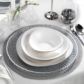 Schafer Dina PLT01 56 Parça 12 Kişilik Desenli Porselen Asimetrik Yemek Takımı