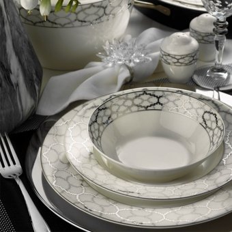 Kütahya Porselen Bone Kalipso 9624 62 Parça 12 Kişilik Desenli Porselen Yuvarlak Yemek Takımı