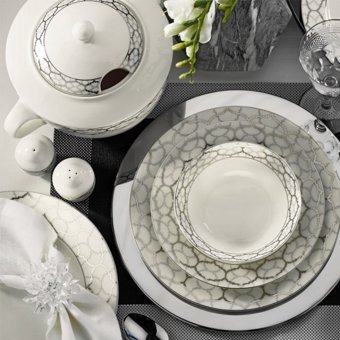 Kütahya Porselen Bone Kalipso 9624 62 Parça 12 Kişilik Desenli Porselen Yuvarlak Yemek Takımı