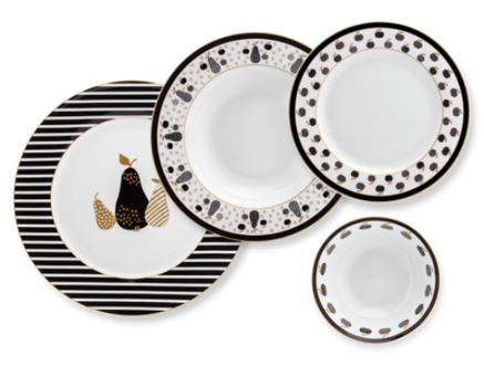 Bernardo Apple Pear 24 Parça 6 Kişilik Desenli Bone China Yuvarlak Yemek Takımı