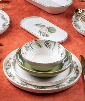Acar Arizona 27 Parça 6 Kişilik Desenli Stoneware Yuvarlak Yemek Takımı