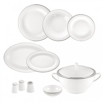 Jumbo Bright Platin 60 Parça 12 Kişilik Desenli Porselen Yuvarlak Yemek Takımı