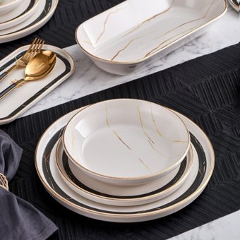 Neva Marble Plus N3256 27 Parça 6 Kişilik Desenli Porselen Yuvarlak Yemek Takımı