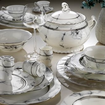 Aryıldız Pierre Royal Queen AR 60017 83 Parça 12 Kişilik Desenli Porselen Yuvarlak Yemek Takımı