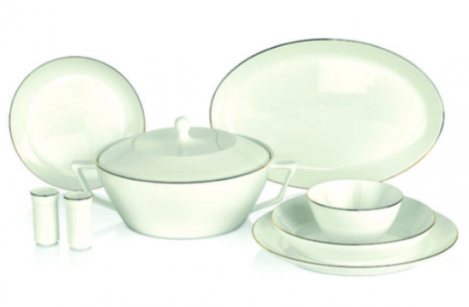 Korkmaz Lines Collection A8263 58 Parça 12 Kişilik Desenli Kemik Tozu Yuvarlak Yemek Takımı