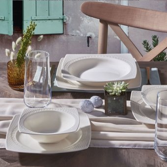 Güral Porselen Bonenjoy 24Y400 24 Parça 6 Kişilik Desenli Porselen Kare Yemek Takımı