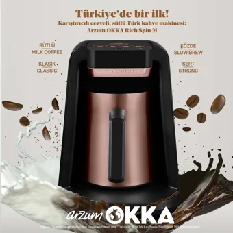 Arzum OKKA Rich Spin M OK0012 Tek Hazneli 5 Fincan Közde Kahve Tadında Sütlü Kahve Yapan Rosegold Türk Kahvesi Makinesi
