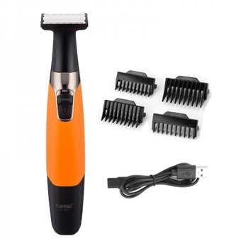 Kemei KM-1910 Vücut 4 Başlıklı Sinekkaydı Islak Kablosuz Turuncu Tıraş Makinesi