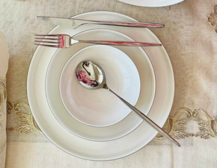 Pink&More Modern Platin 24 Parça 6 Kişilik Desenli Yuvarlak Yemek Takımı