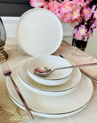 Pink&More Modern Platin 24 Parça 6 Kişilik Desenli Yuvarlak Yemek Takımı