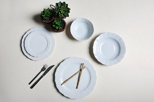Porland Wavy Beyaz 60 Parça 12 Kişilik Desenli Porselen Yuvarlak Yemek Takımı