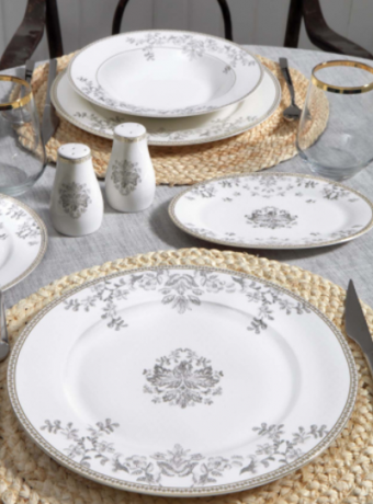 Pierre Cardin Lauren 60 Parça 12 Kişilik Desenli Bone China Yuvarlak Yemek Takımı
