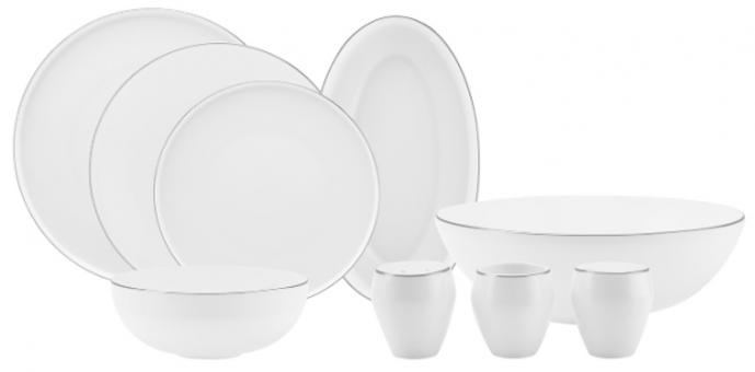 Karaca Streamline Meridian Platin 59 Parça 12 Kişilik Desenli Fine Bone Yuvarlak Yemek Takımı