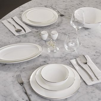 Karaca Streamline Meridian Platin 59 Parça 12 Kişilik Desenli Fine Bone Yuvarlak Yemek Takımı