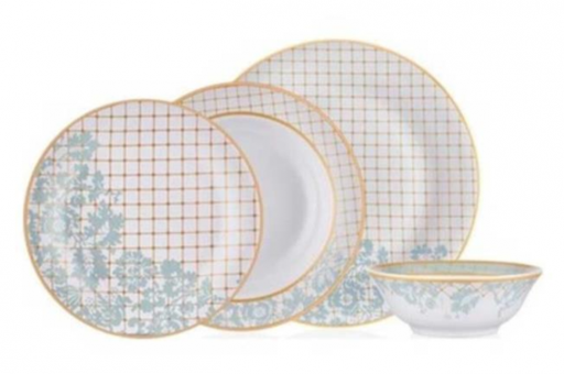 Gordion Lily ARS 4617 24 Parça 6 Kişilik Desenli Porselen Yuvarlak Yemek Takımı