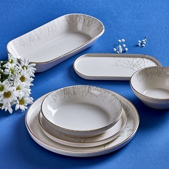 Neva Çınar Naturel N3194 27 Parça 6 Kişilik Desenli Seramik Yuvarlak Yemek Takımı