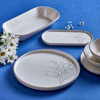 Neva Çınar Naturel N3194 27 Parça 6 Kişilik Desenli Seramik Yuvarlak Yemek Takımı