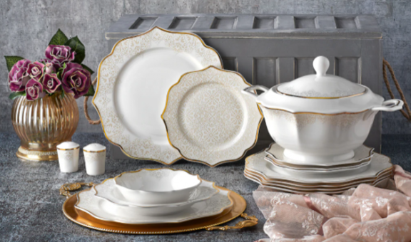 Aryıldız Paisley AR 40013 60 Parça 12 Kişilik Desenli Porselen Yuvarlak Yemek Takımı