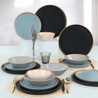 Keramika Safir 24 Parça 6 Kişilik Desenli Stoneware Yuvarlak Yemek Takımı