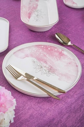 Acar Adore 27 Parça 6 Kişilik Desenli Stoneware Yuvarlak Yemek Takımı