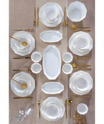 Acar Diamond Collection 34 Parça 6 Kişilik Desenli Porselen Asimetrik Yemek Takımı