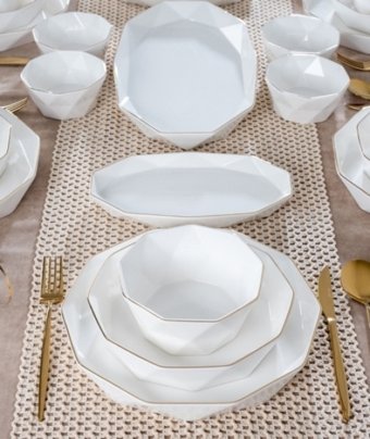 Acar Diamond Collection 34 Parça 6 Kişilik Desenli Porselen Asimetrik Yemek Takımı
