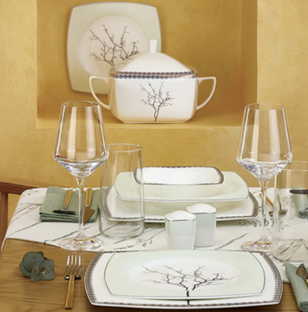 Karaca Fine Pearl Banyan 62 Parça 12 Kişilik Desenli Fine Pearl Kare Yemek Takımı