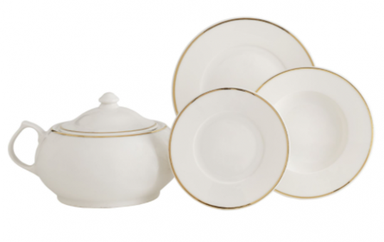 Güral Porselen Yuvarlak Bone GBSH61YT29 61 Parça 12 Kişilik Desenli Porselen Kare Yemek Takımı