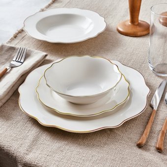 Karaca Almond Gold Line 24 Parça 6 Kişilik Desenli Porselen Yuvarlak Yemek Takımı