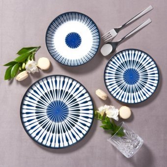 Jumbo Trail Blue 18 Parça 6 Kişilik Desenli Porselen Yuvarlak Yemek Takımı