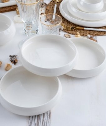 Acar Bianco Perla Full Moon 27 Parça 6 Kişilik Desenli Porselen Yuvarlak Yemek Takımı