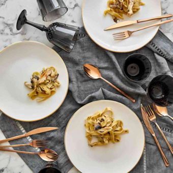 Bella Maison Allure Seramik Beyaz 24 Parça 6 Kişilik Desenli Stoneware Yuvarlak Yemek Takımı