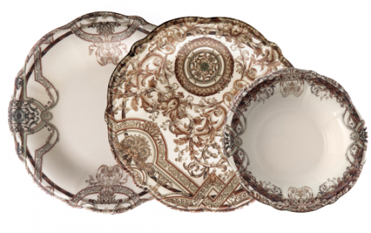Jumbo Baroque 24 Parça 6 Kişilik Desenli Porselen Yuvarlak Yemek Takımı